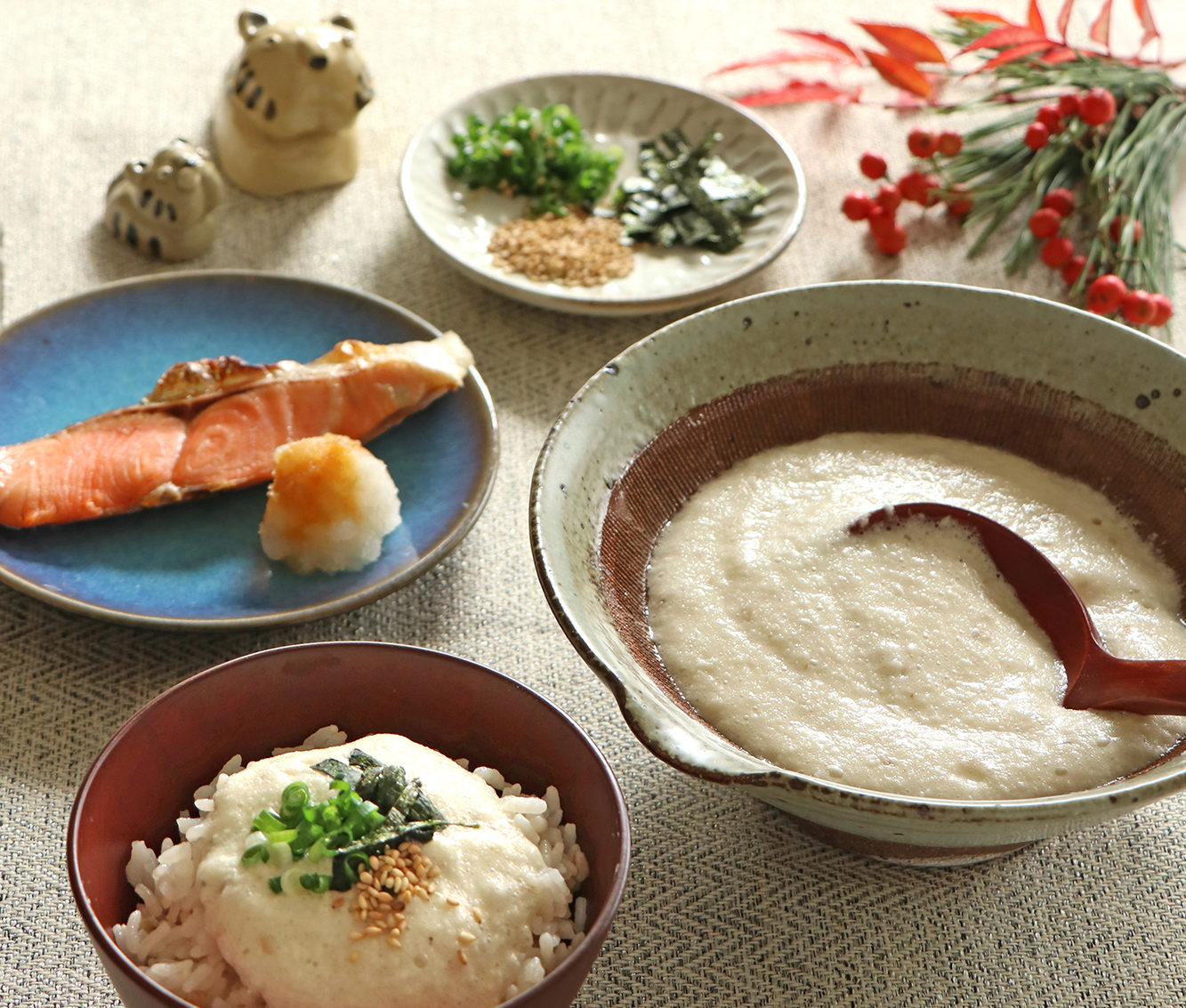麦とろと焼き鮭